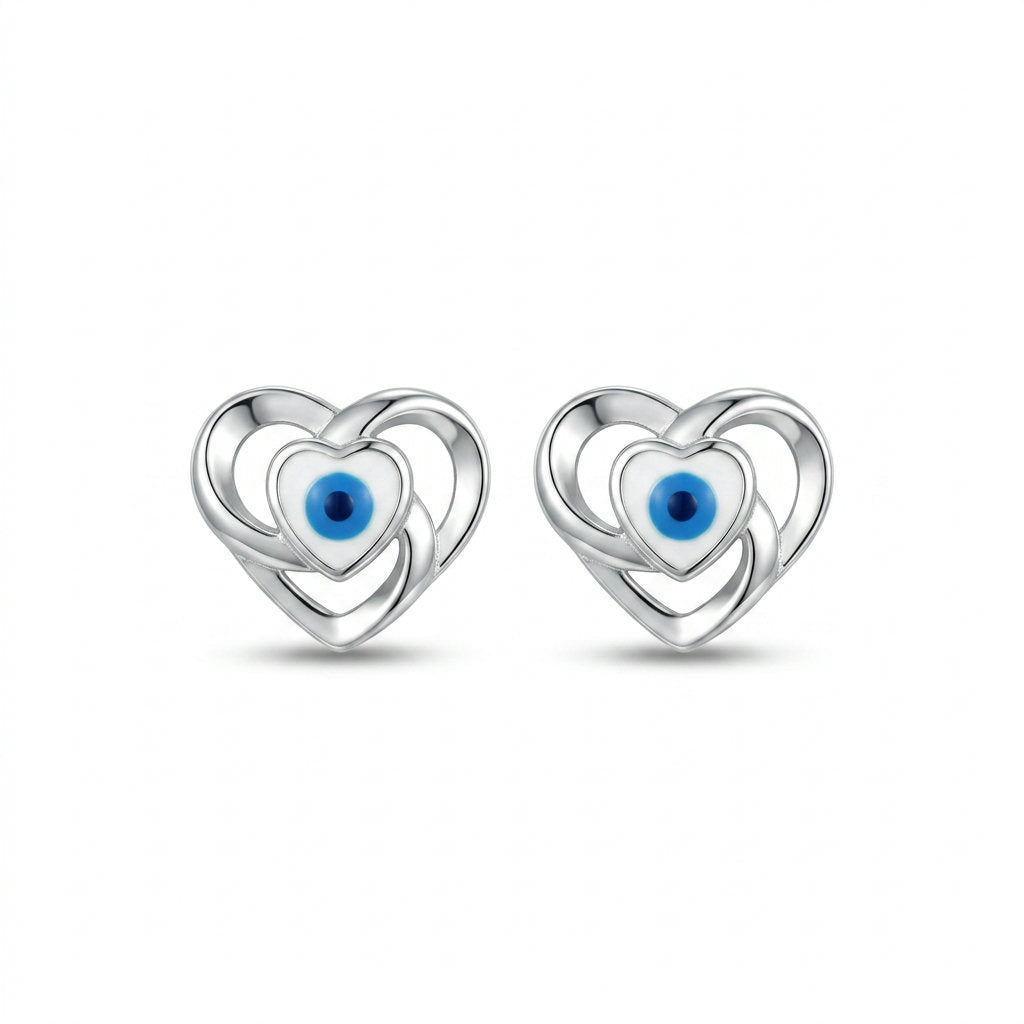 Evil Eye Heart Stud Earrings