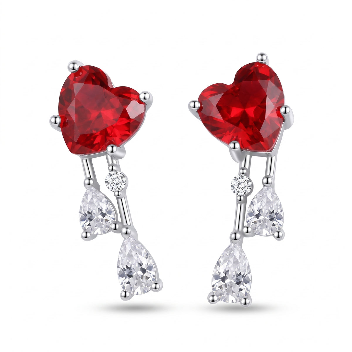 Ruby Heart Drop Earrings