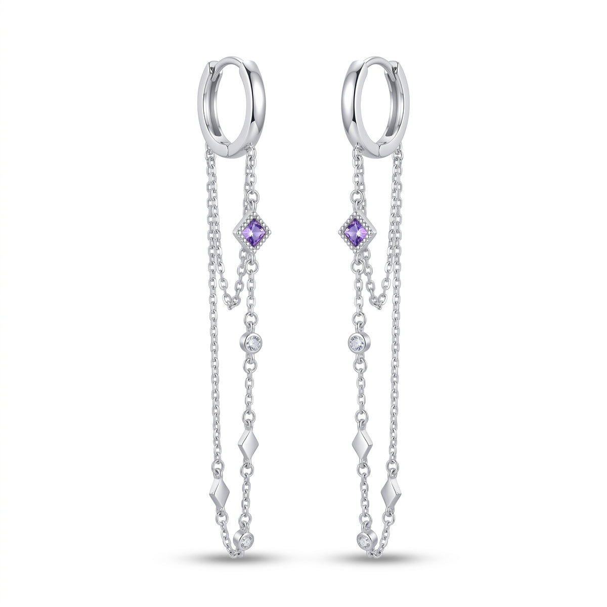 Amethyst Chain Drop Earrings