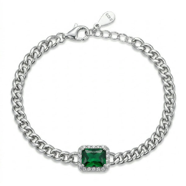 Emerald Halo Curb Bracelet