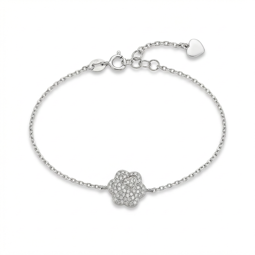 Crystal Flower Heart Bracelet